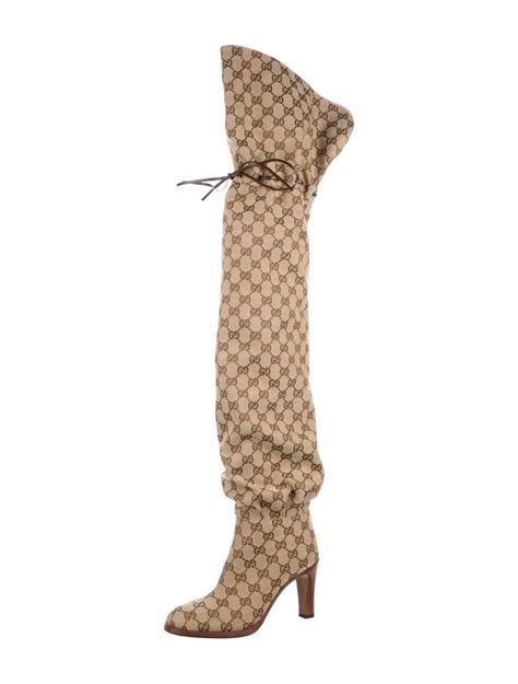 gucci leather lace up boots|Gucci monogram thigh high boots.